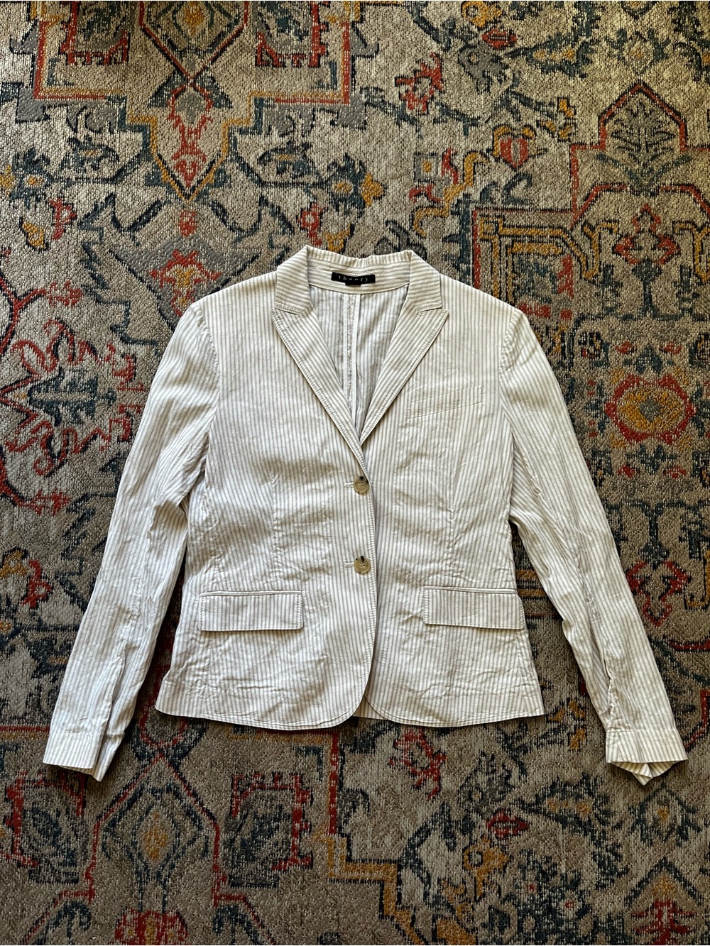 Theory Ivory Pinstripe Blazer Size 12 Linen/Cotton Blend